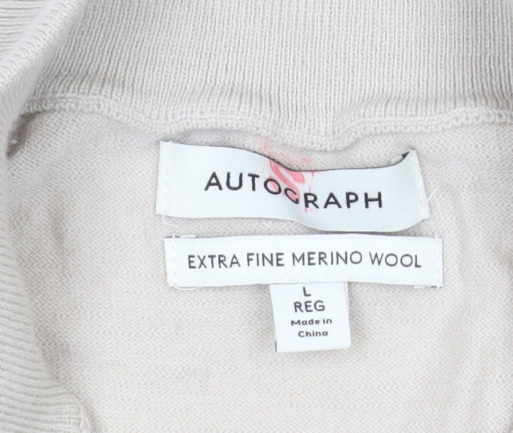 Marks and Spencer Autograph Men's Beige Merino Wool 1/2 Zip Jumper L