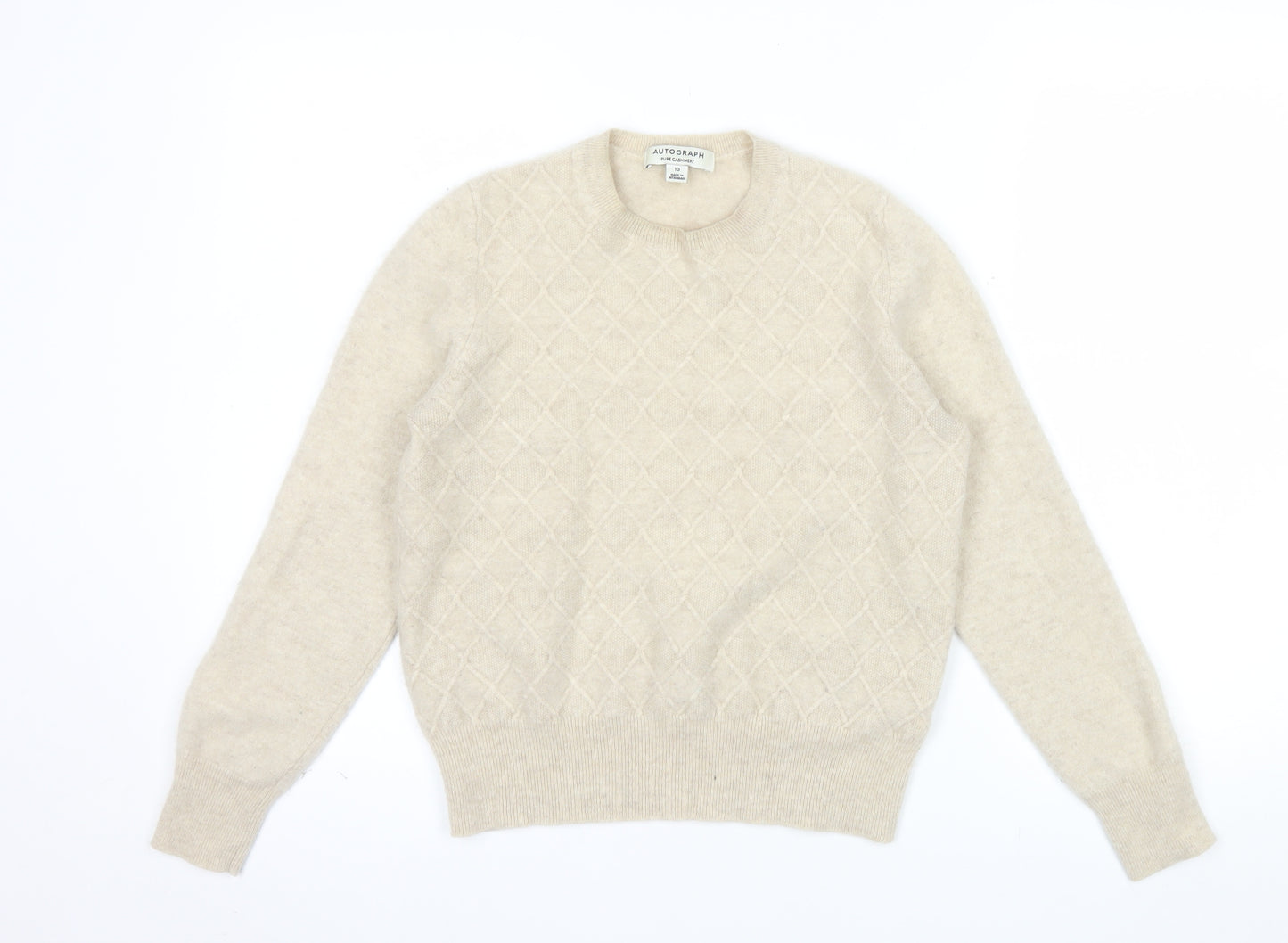 Marks and Spencer Women Beige Pure Cashmere Crew Neck Jumper Size 10