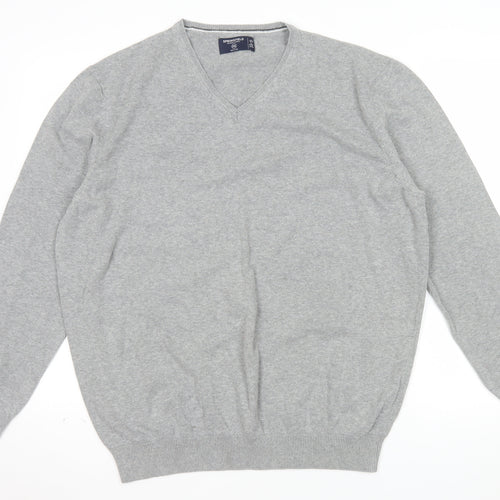 Springfield Men’s Grey Cotton V-Neck Jumper 2XL Regular Fit