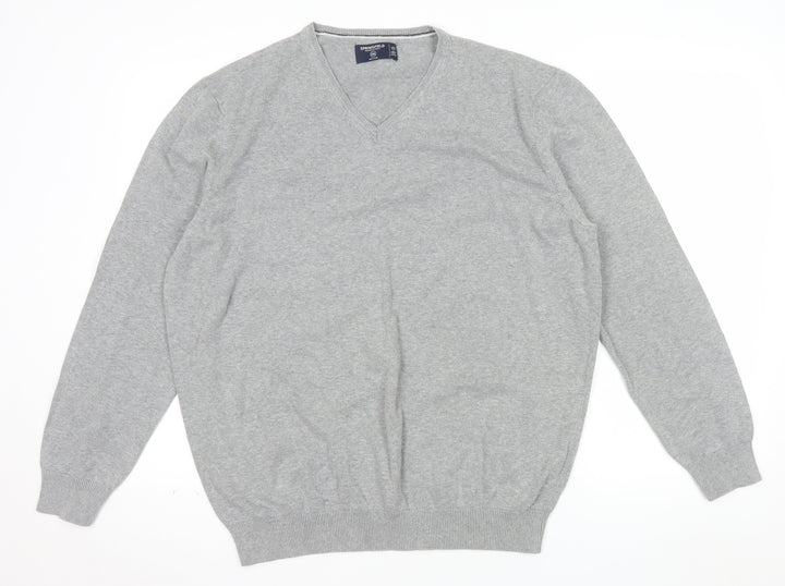 Springfield Men’s Grey Cotton V-Neck Jumper 2XL Regular Fit