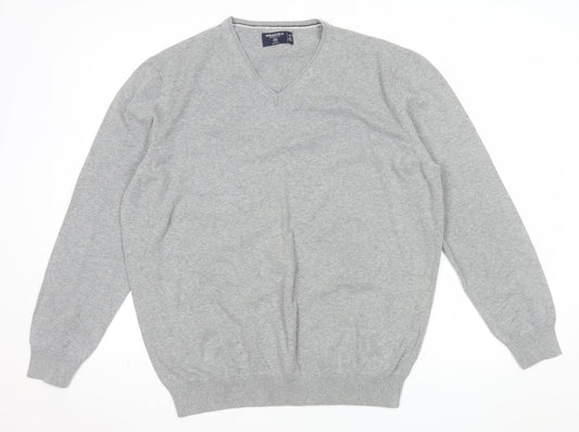 Springfield Men’s Grey Cotton V-Neck Jumper 2XL Regular Fit