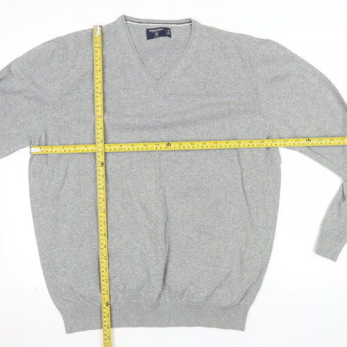 Springfield Men’s Grey Cotton V-Neck Jumper 2XL Regular Fit