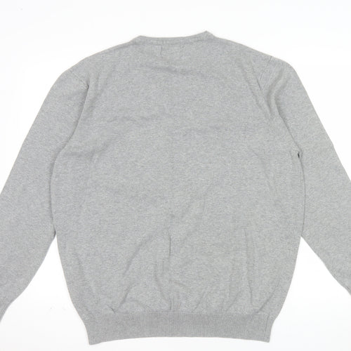 Springfield Men’s Grey Cotton V-Neck Jumper 2XL Regular Fit