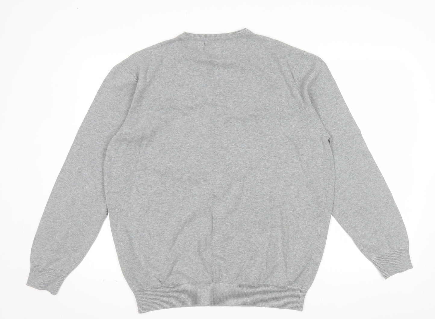 Springfield Men’s Grey Cotton V-Neck Jumper 2XL Regular Fit