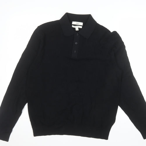 Marks and Spencer Mens Black Cotton Modal Long Sleeve Polo M