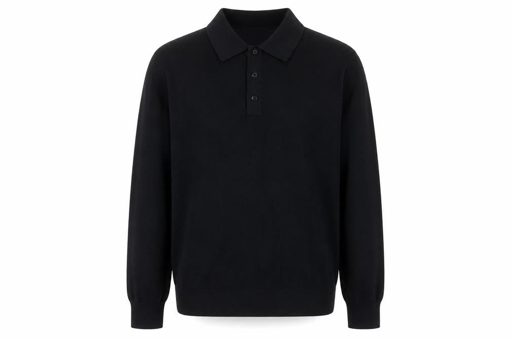 Marks and Spencer Mens Black Cotton Modal Long Sleeve Polo M