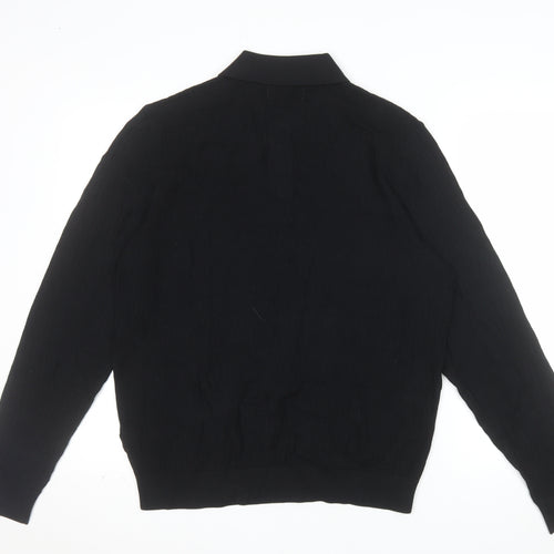 Marks and Spencer Mens Black Cotton Modal Long Sleeve Polo M
