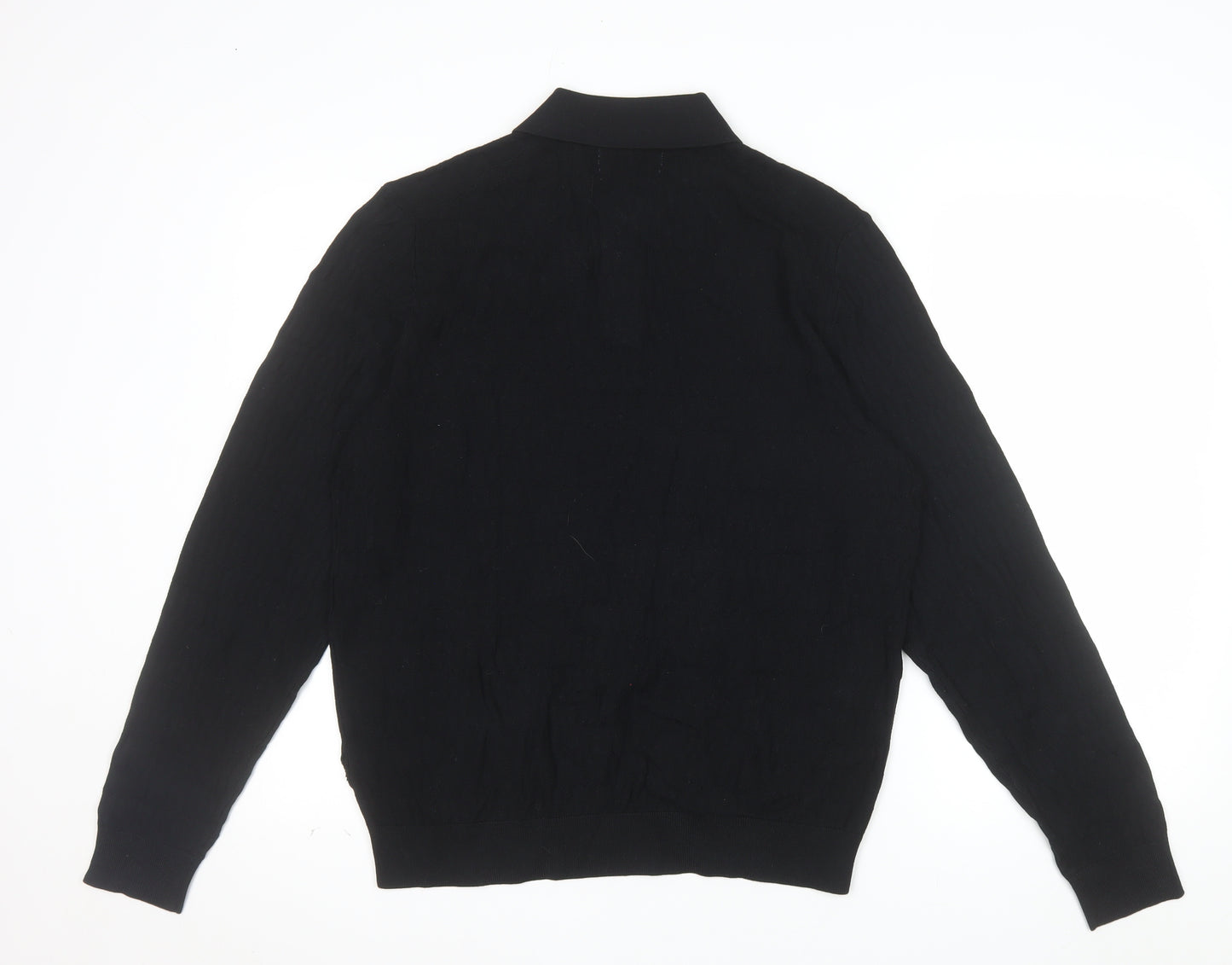 Marks and Spencer Mens Black Cotton Modal Long Sleeve Polo M
