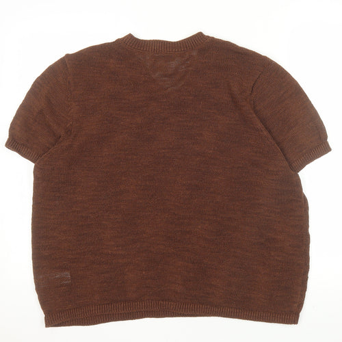 Marks and Spencer Men's Brown Cotton Blend V-Neck Short Sleeve Jumper L