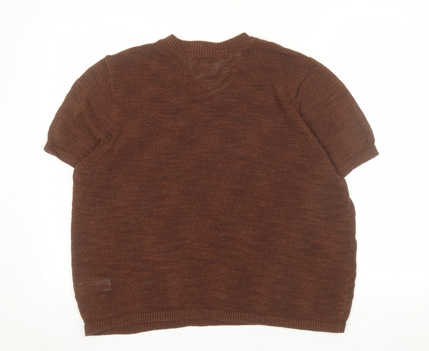 Marks and Spencer Men's Brown Cotton Blend V-Neck Short Sleeve Jumper L