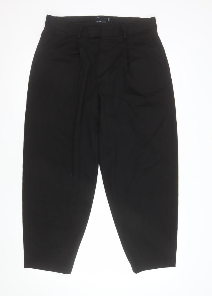 ASOS DESIGN Women's Black Pleated Trousers Size 14 Regular Fit
