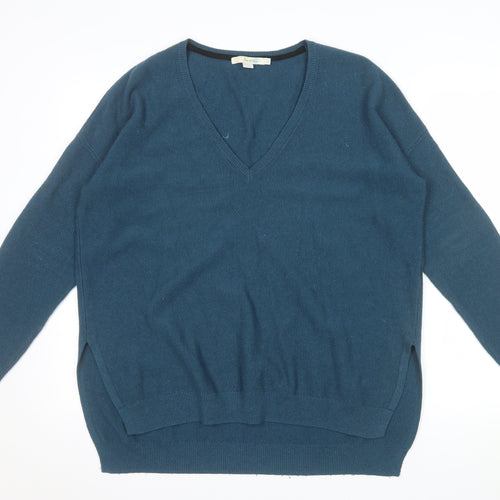 Boden Women Blue Wool Blend V-Neck Long Sleeve Pullover Jumper L