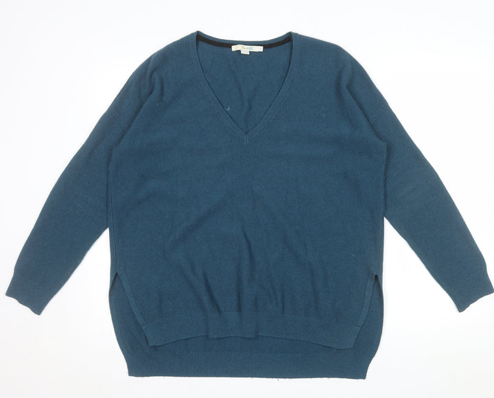 Boden Women Blue Wool Blend V-Neck Long Sleeve Pullover Jumper L