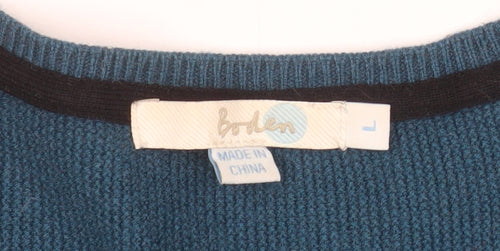 Boden Women Blue Wool Blend V-Neck Long Sleeve Pullover Jumper L