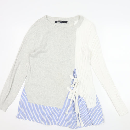 French Connection Womens Grey White Cotton Jumper M Bow Detail