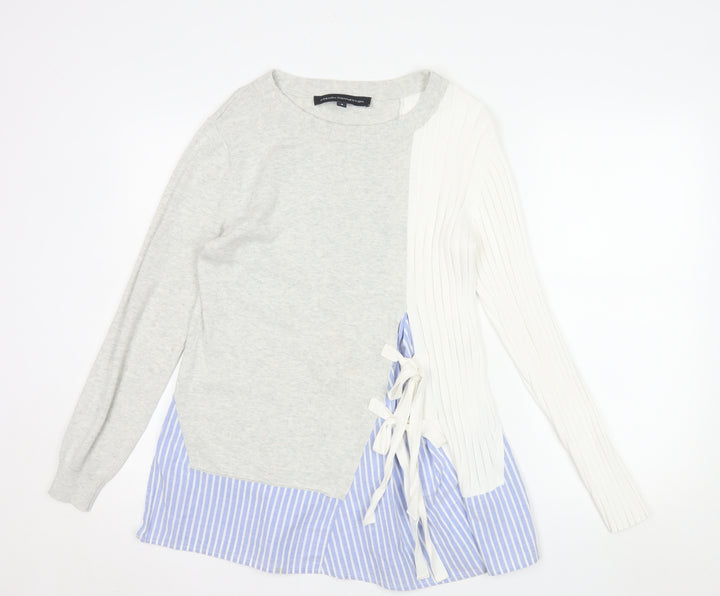 French Connection Womens Grey White Cotton Jumper M Bow Detail