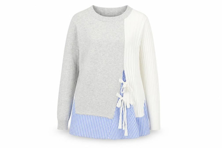 French Connection Womens Grey White Cotton Jumper M Bow Detail