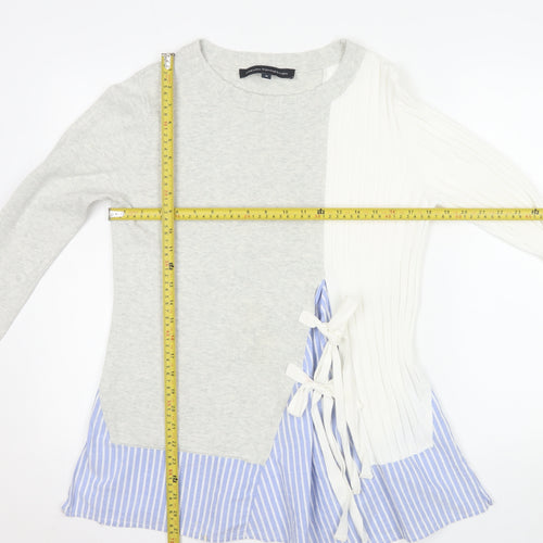 French Connection Womens Grey White Cotton Jumper M Bow Detail