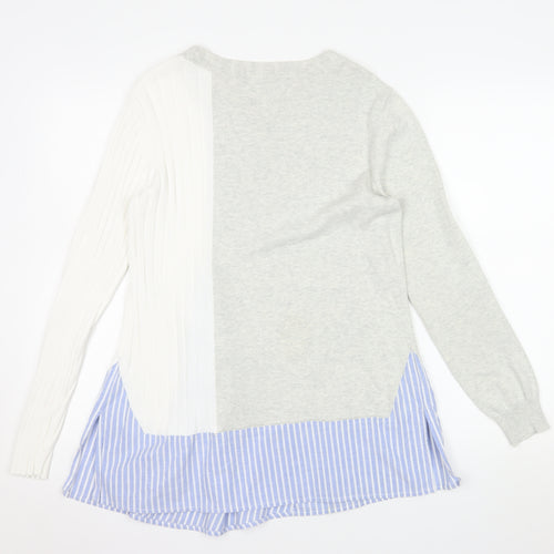 French Connection Womens Grey White Cotton Jumper M Bow Detail