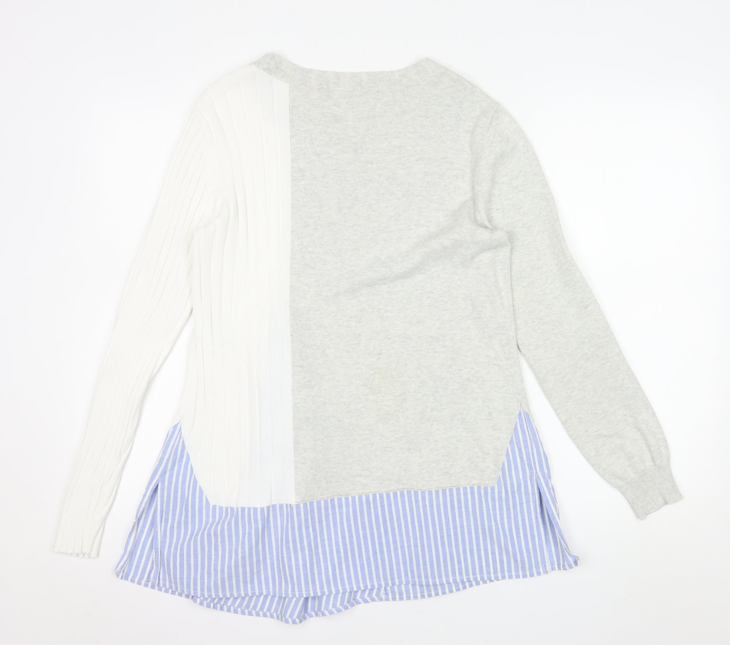 French Connection Womens Grey White Cotton Jumper M Bow Detail