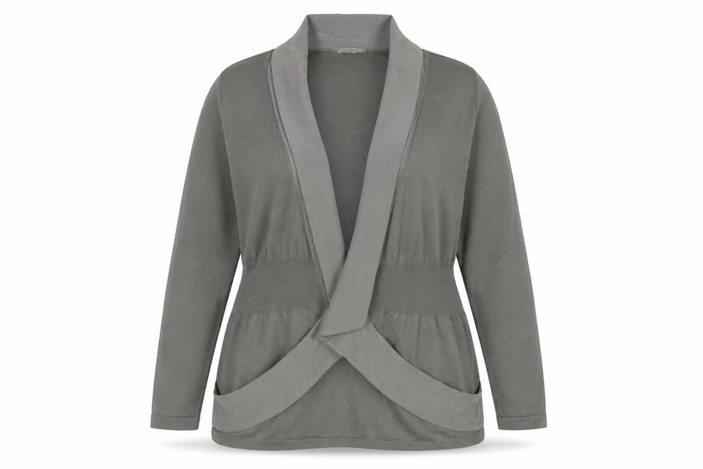 Front view of Marks & Spencer Per Una Women Grey, size 14, Open Cardigan