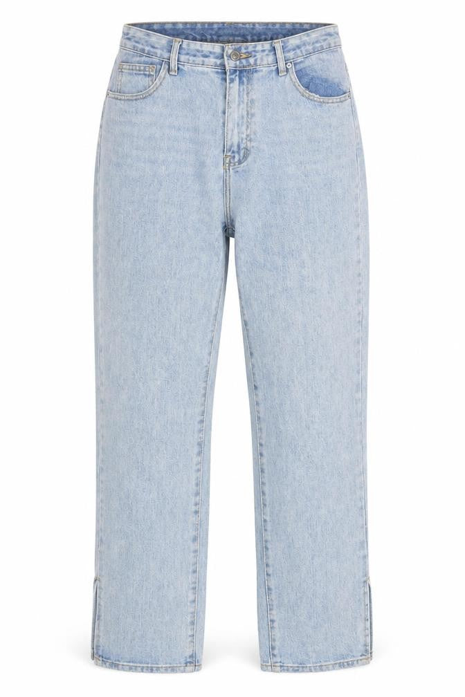 Front view of MOMOKROM Women's Blue High Rise Straight Jeans, size 12