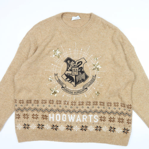 George Women’s Harry Potter Beige Fair Isle Sequin Hogwarts XL Jumper