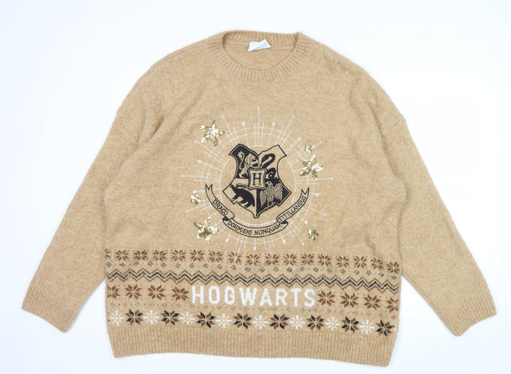 George Women’s Harry Potter Beige Fair Isle Sequin Hogwarts XL Jumper