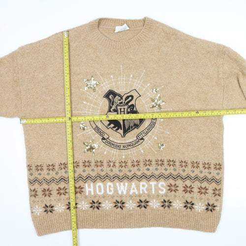 George Women’s Harry Potter Beige Fair Isle Sequin Hogwarts XL Jumper