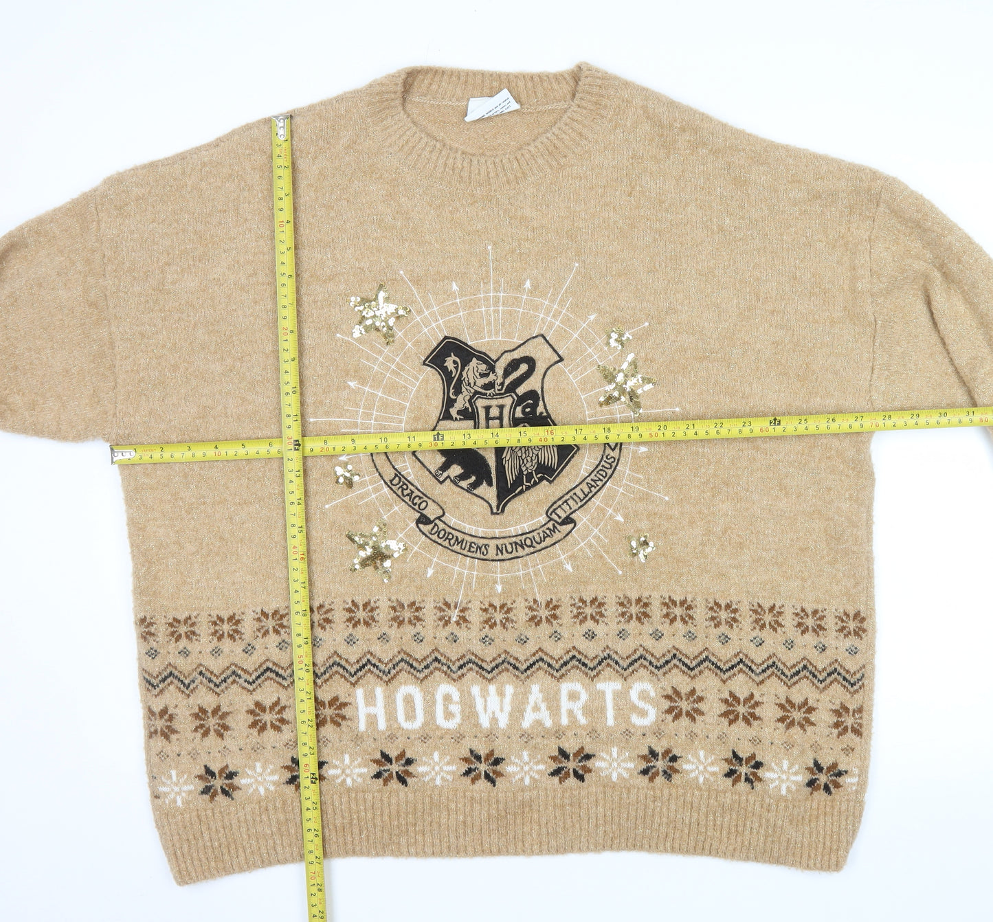 George Women’s Harry Potter Beige Fair Isle Sequin Hogwarts XL Jumper