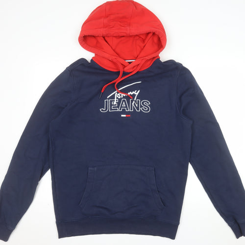 Tommy Jeans Men’s Blue Red Hoodie L Logo Pullover Sweatshirt