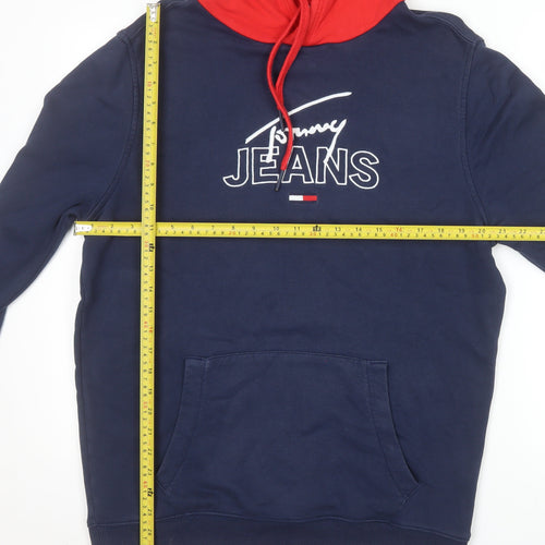 Tommy Jeans Men’s Blue Red Hoodie L Logo Pullover Sweatshirt