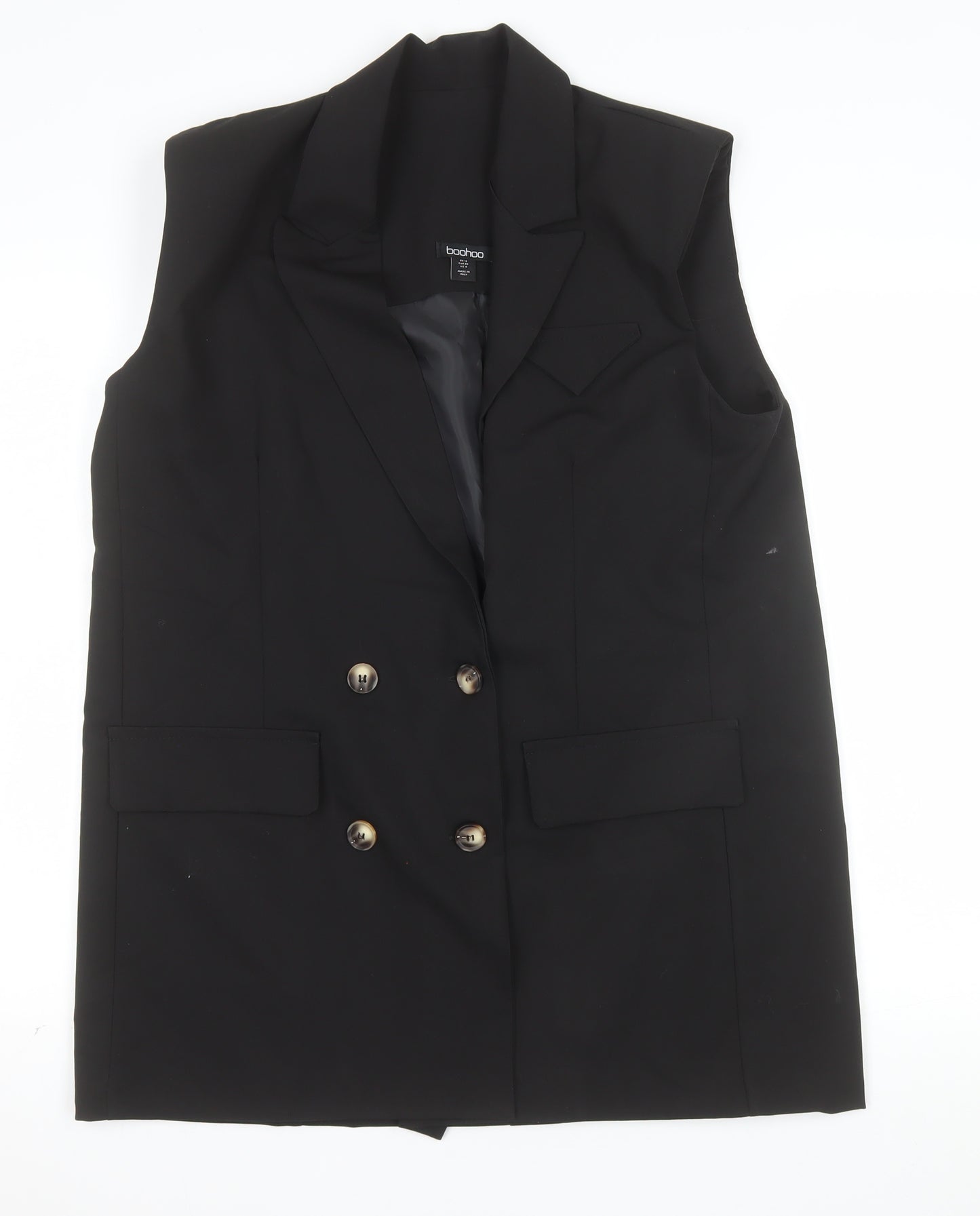 Boohoo Women's Black Size 12 Double Breasted Sleeveless Tuxedo Waistcoat