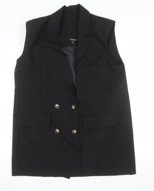Boohoo Women's Black Size 12 Double Breasted Sleeveless Tuxedo Waistcoat
