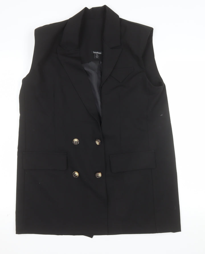 Boohoo Women's Black Size 12 Double Breasted Sleeveless Tuxedo Waistcoat