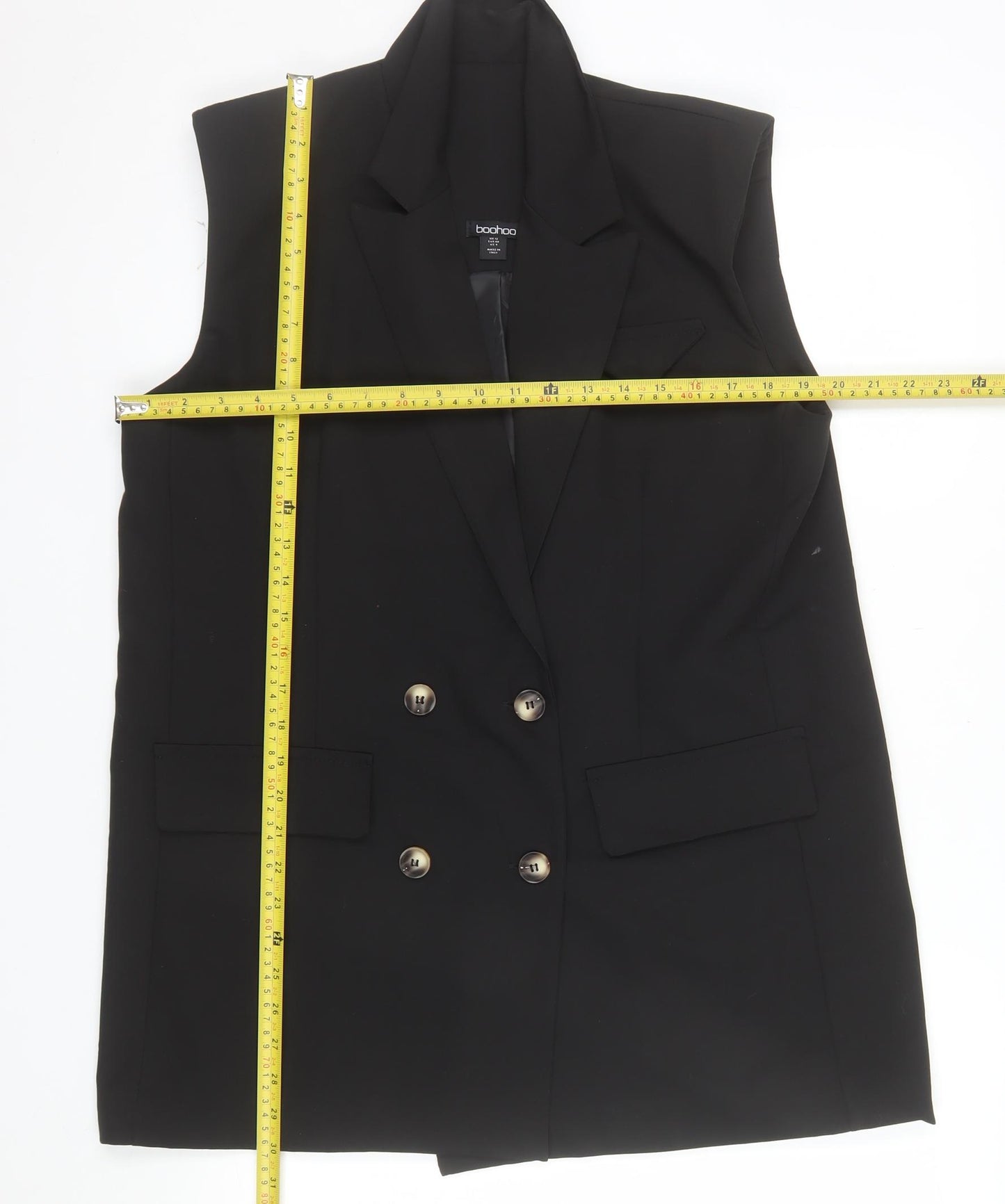 Boohoo Women's Black Size 12 Double Breasted Sleeveless Tuxedo Waistcoat