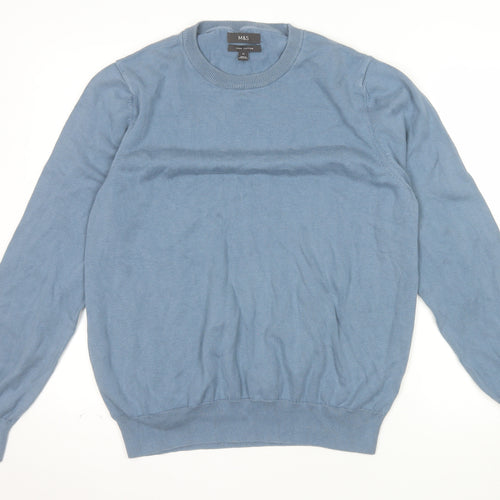 Marks and Spencer Men's Blue XL Cotton Crew Neck Jumper