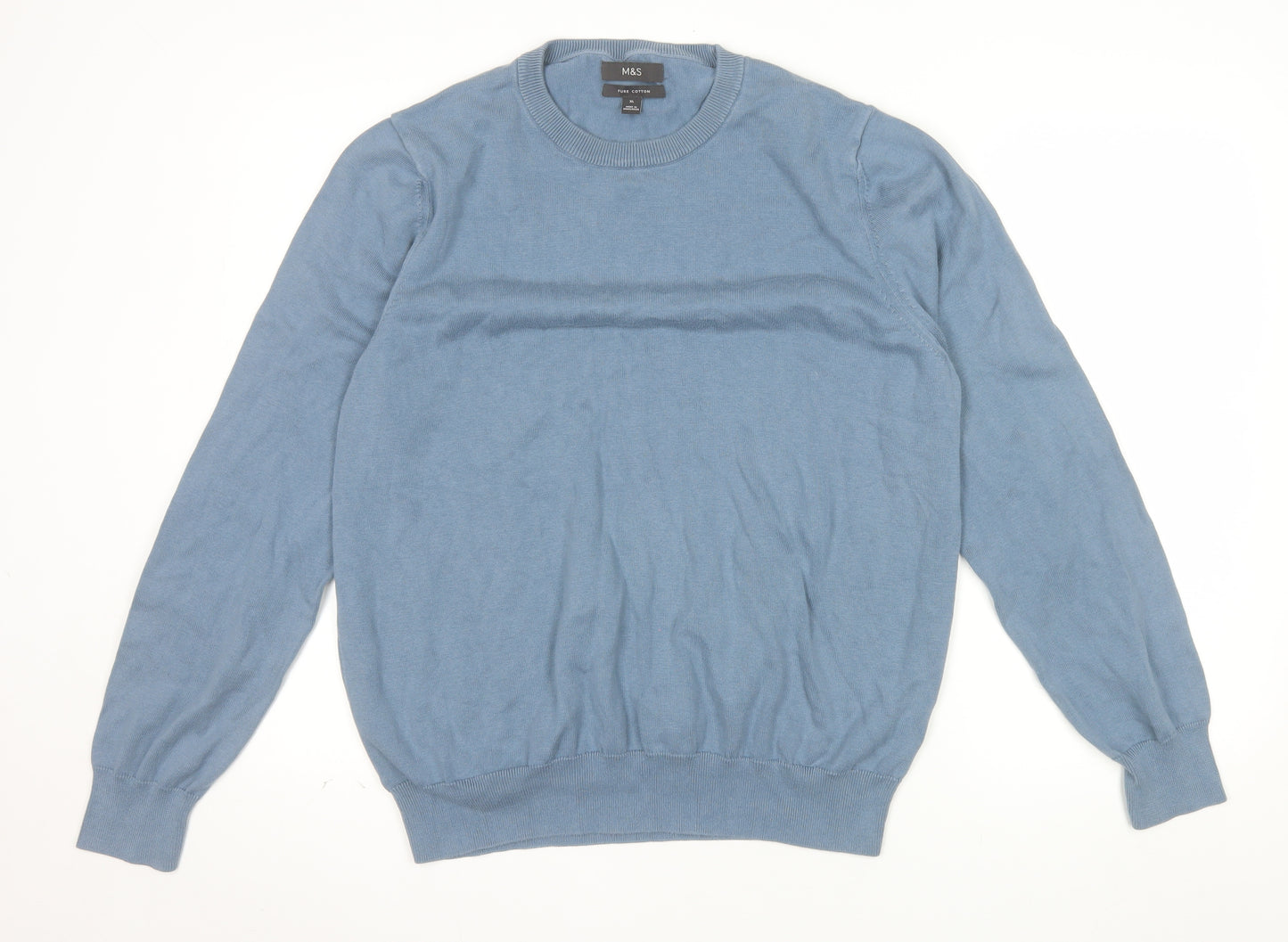 Marks and Spencer Men's Blue XL Cotton Crew Neck Jumper