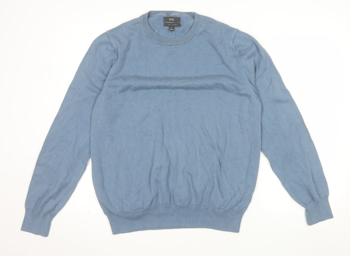 Marks and Spencer Men's Blue XL Cotton Crew Neck Jumper