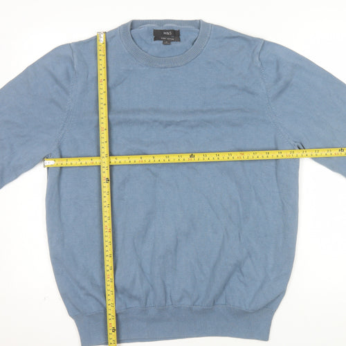 Marks and Spencer Men's Blue XL Cotton Crew Neck Jumper
