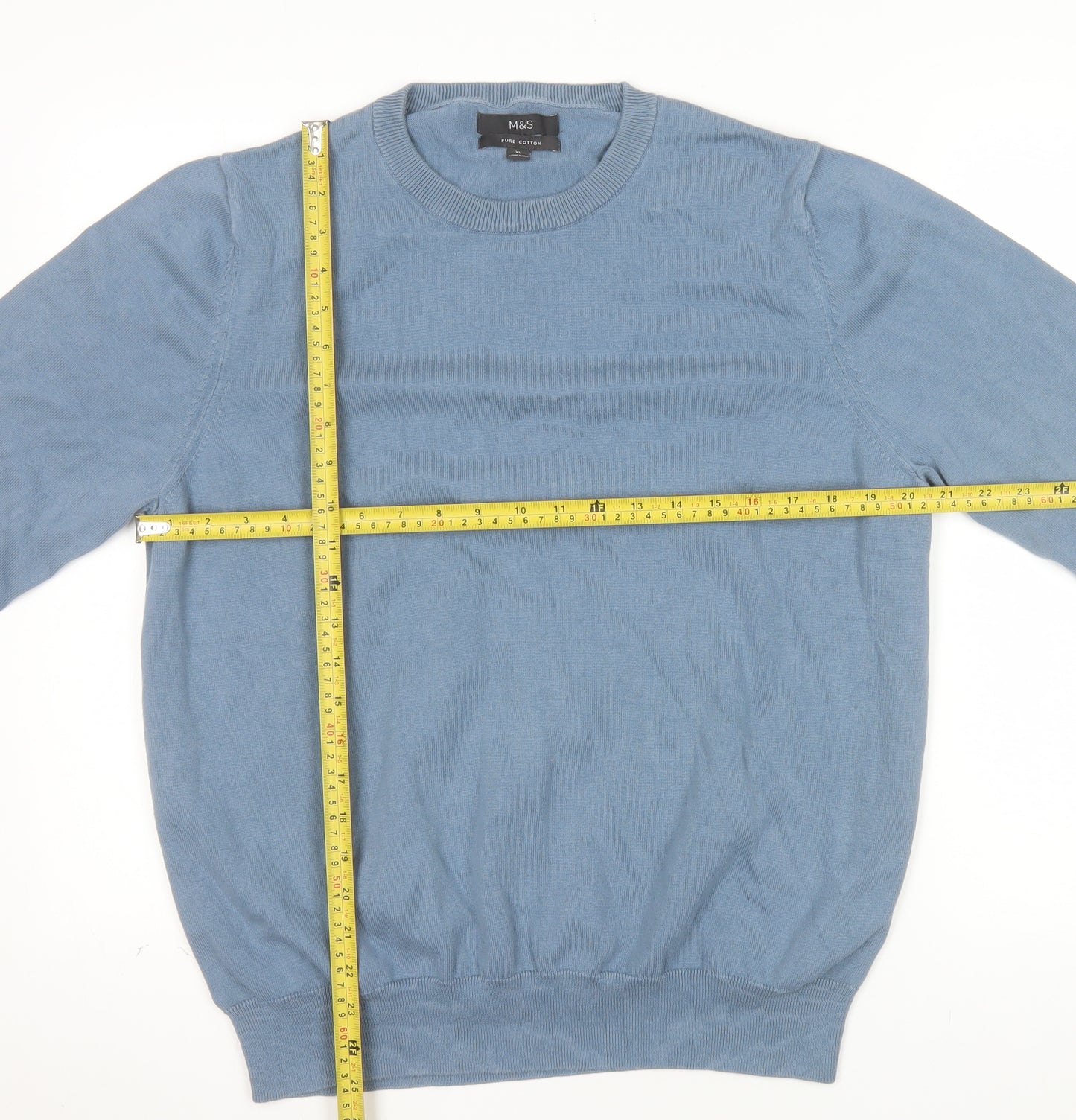 Marks and Spencer Men's Blue XL Cotton Crew Neck Jumper
