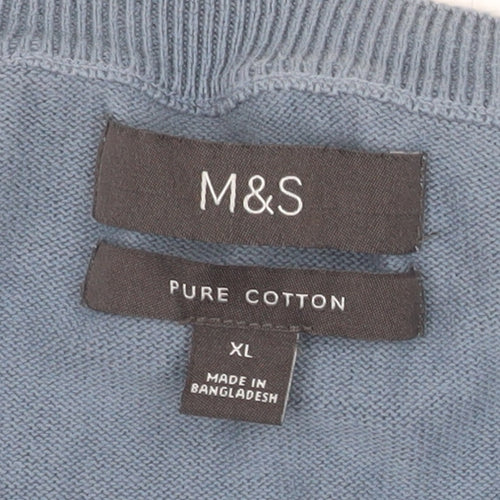 Marks and Spencer Men's Blue XL Cotton Crew Neck Jumper