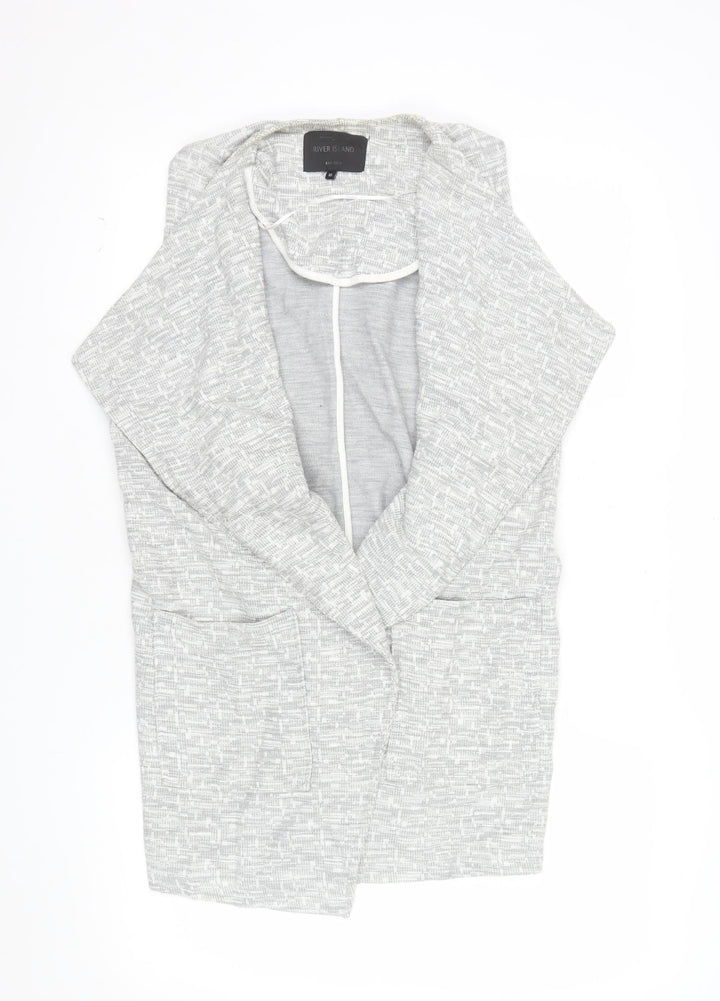 River Island Women Grey Sleeveless Waistcoat Size 10 Knit Open Front