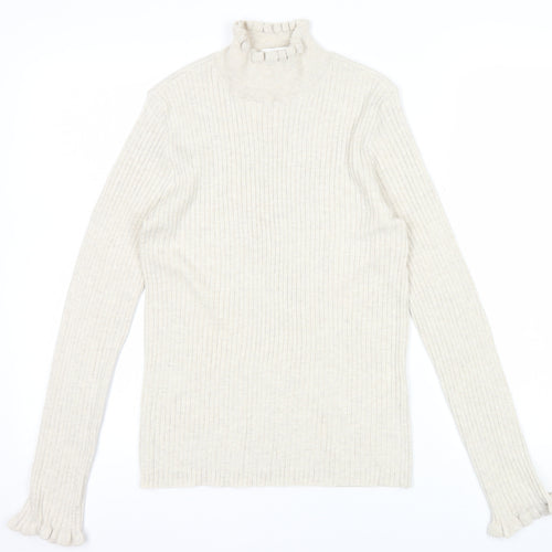 Vila Womens Beige Roll Neck Ribbed Knit Long Sleeve Top L