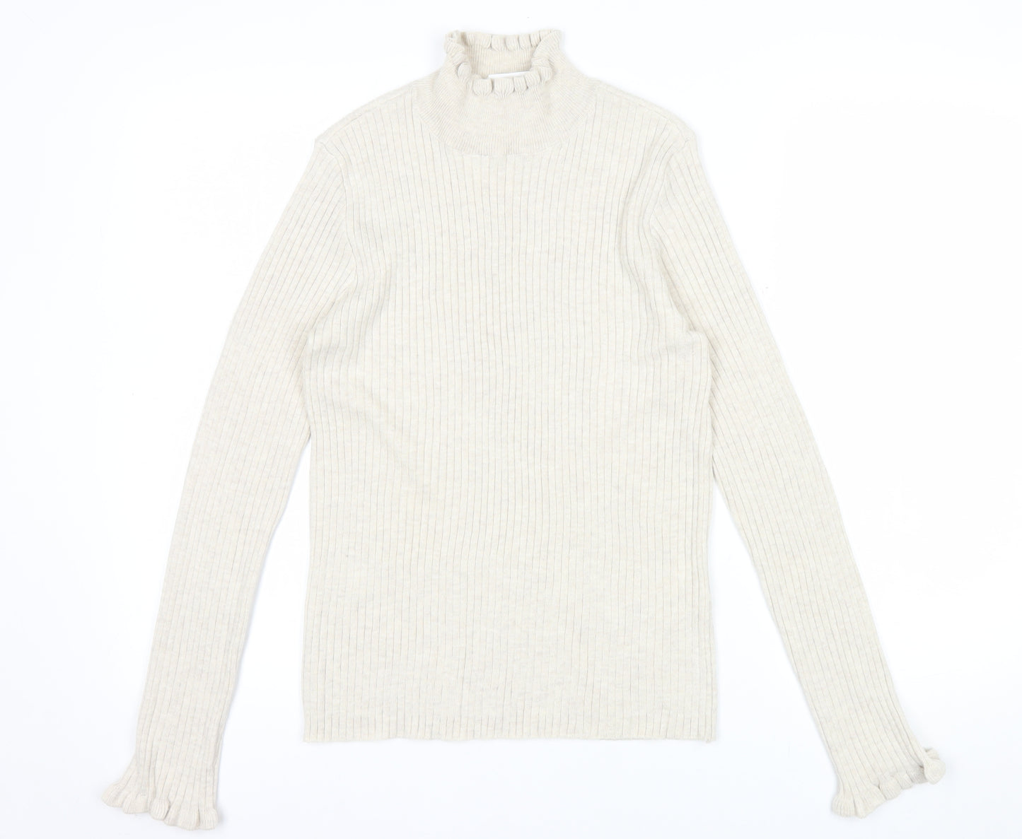 Vila Womens Beige Roll Neck Ribbed Knit Long Sleeve Top L