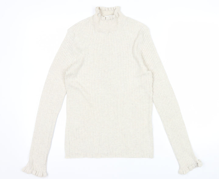 Vila Womens Beige Roll Neck Ribbed Knit Long Sleeve Top L
