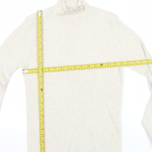 Vila Womens Beige Roll Neck Ribbed Knit Long Sleeve Top L
