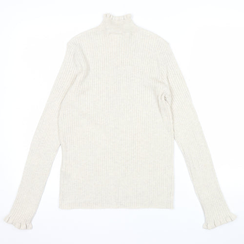 Vila Womens Beige Roll Neck Ribbed Knit Long Sleeve Top L