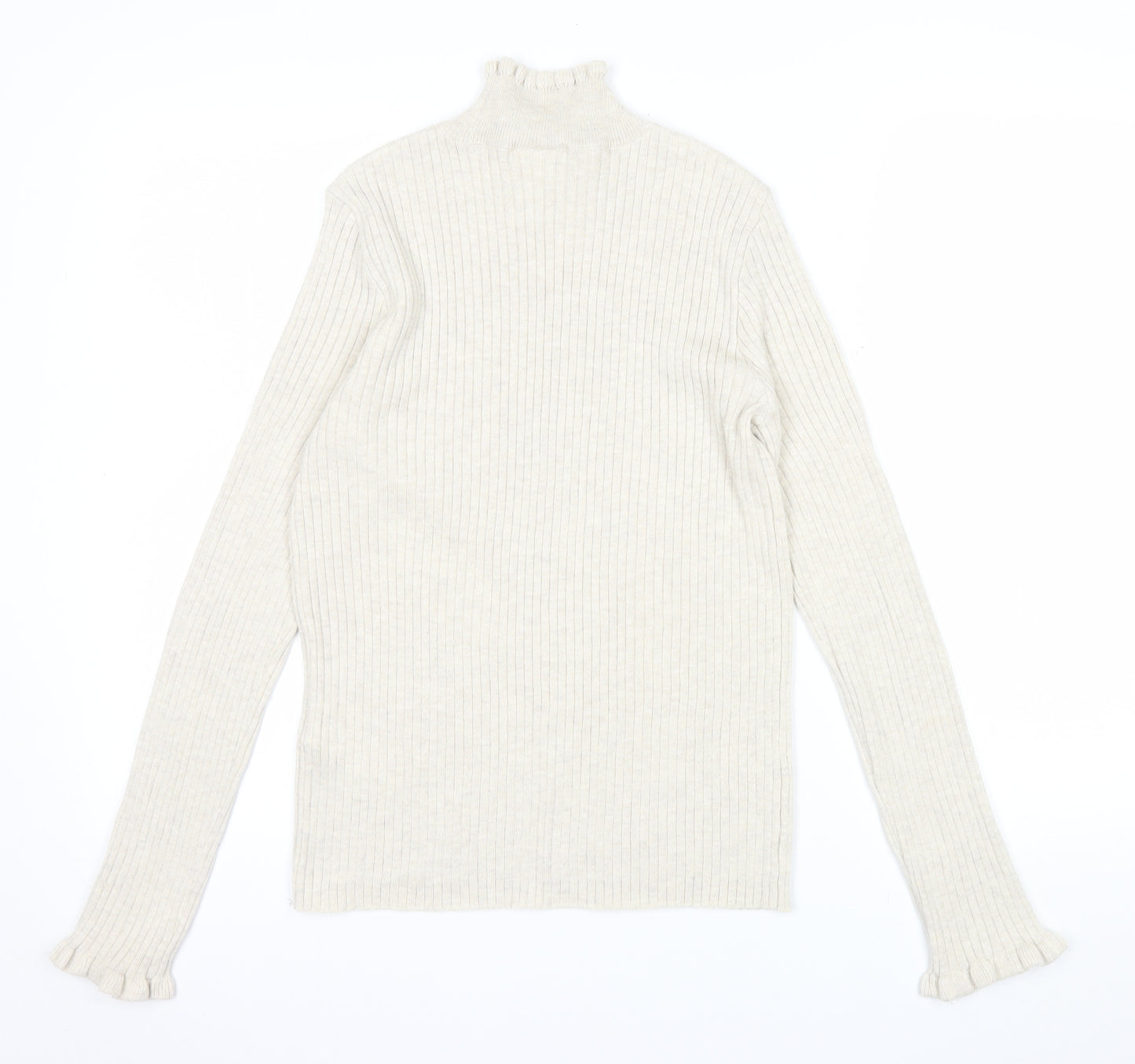 Vila Womens Beige Roll Neck Ribbed Knit Long Sleeve Top L
