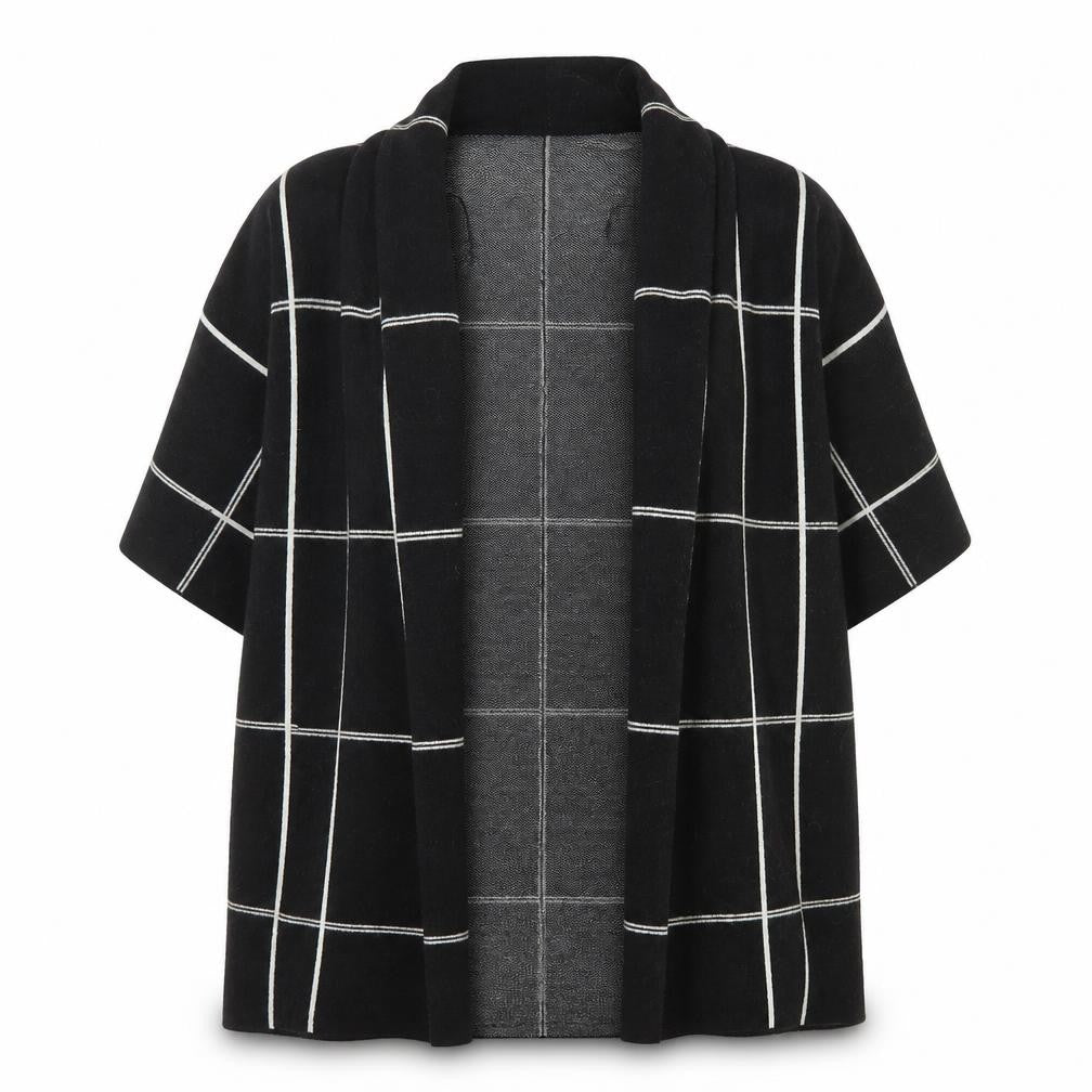 Front view of Ellen Tracy Women's Black Check Open Knit Cardigan XL